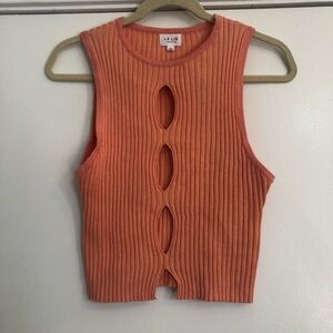 Le Lis Danna Coral knit tank front cut out crop top sleeveless pink orange